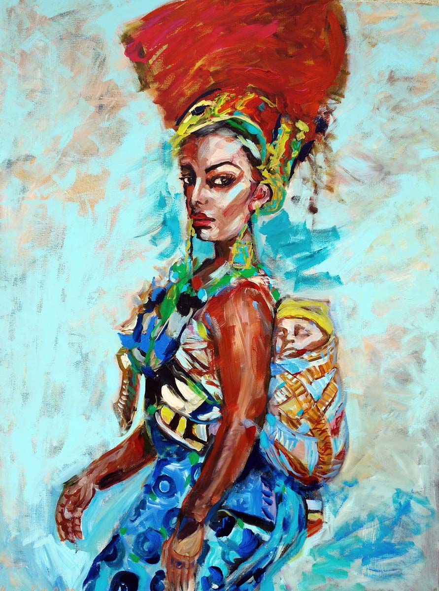 Afrikanische Mutter, Acryl auf Leinwand, 90 x 120 cm